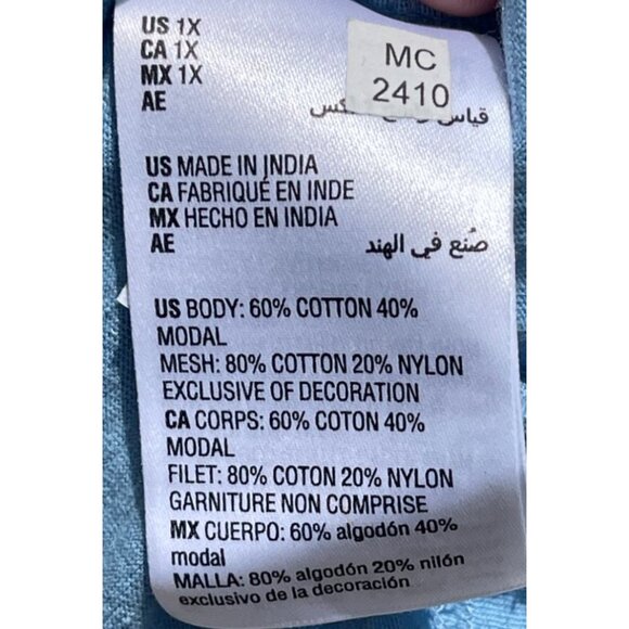 Style & Co Pale Hydrangea Blue Lace Knit Top 1X Long Sleeve Womens Shirt Cotton - Picture 7 of 7